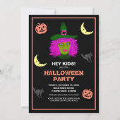 Kinderen Cute Halloween Thema Zwart Oranje Feestje Kaart (Voorkant)