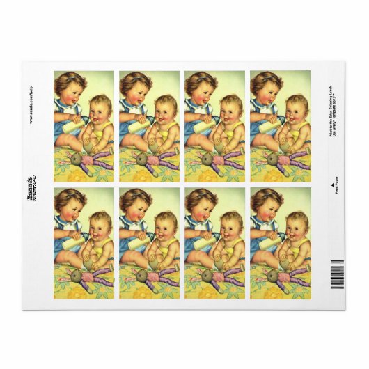  kinderen, Cute Happy Toddlers-sloopfles Etiket (Full Sheet)