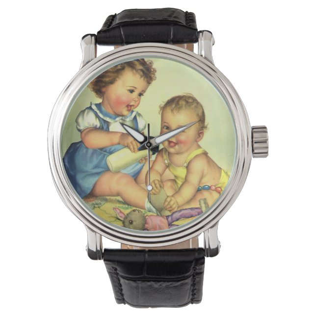  kinderen, Cute Happy Toddlers-sloopfles Horloge (Voorkant)