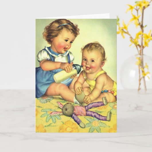 kinderen, Cute Happy Toddlers-sloopfles Kaart (Gele Bloem)