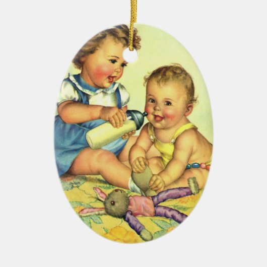  kinderen, Cute Happy Toddlers-sloopfles Keramisch Ornament (Voorkant)