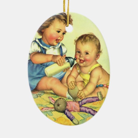 kinderen, Cute Happy Toddlers-sloopfles Keramisch Ornament (Achterkant)