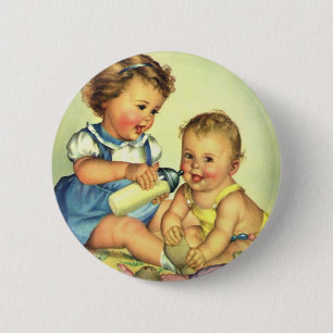 kinderen, Cute Happy Toddlers-sloopfles Ronde Button 5,7 Cm