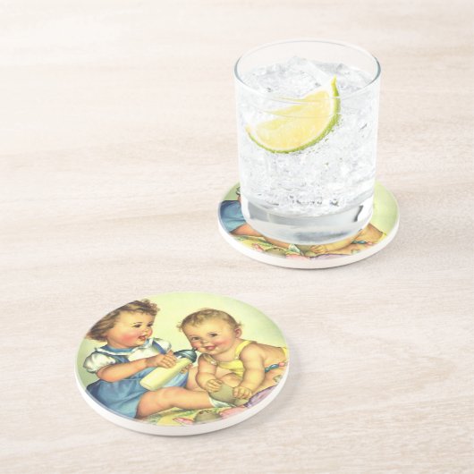  kinderen, Cute Happy Toddlers-sloopfles Zandsteen Onderzetter (Zijkant)