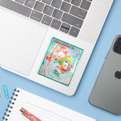 KINDEREN DASHEN DOOR DE SNEEUW STICKER (Laptop met iPhone)