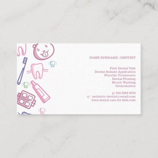 Kinderen Dentale mondverzorging tandheelkunde Visitekaartje (Achterkant)