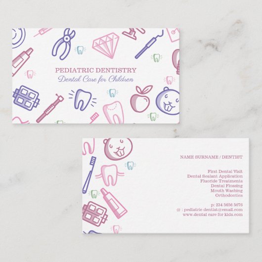 Kinderen Dentale mondverzorging tandheelkunde Visitekaartje (Voorkant / Achterkant)