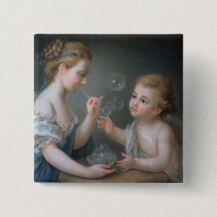 Kinderen die bellen blazen vierkante button 5,1 cm