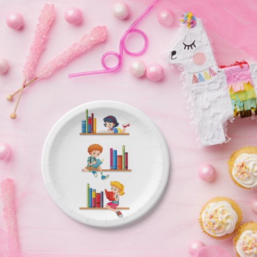 Kinderen die boeken lezen papieren bordje (Feest)