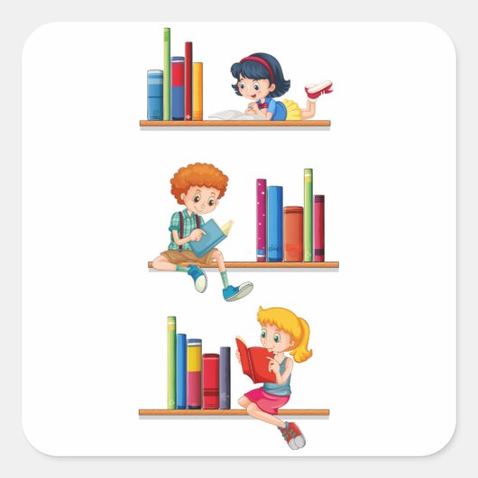 Kinderen die boeken lezen vierkante sticker (Voorkant)