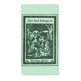  Kinderen die Bookplaat in Mint Groen lezen Etiket