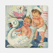  kinderen die bubbels spelen in de Bathtub van Swa Magneet (Voorkant)