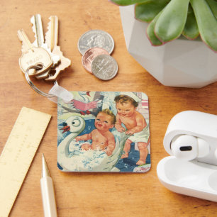  kinderen die bubbels spelen in de Bathtub van Swa Sleutelhanger