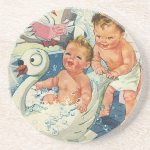  kinderen die bubbels spelen in de Bathtub van Swa Zandsteen Onderzetter