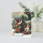  kinderen die buiten de kerstboom decorteren briefkaart (Staand voorkant)