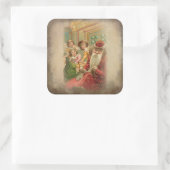  kinderen die cadeautjes innemen terwijl de kerstm vierkante sticker (Tas)