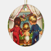  kinderen die de kerstman bekijken keramisch ornament (Links)