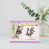 Kinderen die de klok rinkelen nadat ze cadeautjes  briefkaart (Staand voorkant)