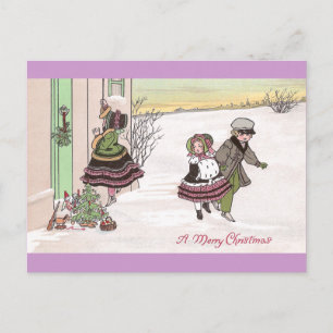 Kinderen die de klok rinkelen nadat ze cadeautjes briefkaart