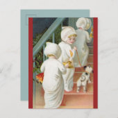 Kinderen die de trap op gaan met kerstmis met een  briefkaart (Voorkant / Achterkant)