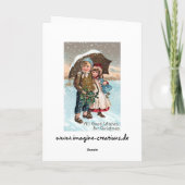 Kinderen die door de sneeuw lopen feestdagen kaart (Achterkant)