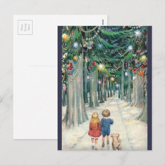  kinderen die door kerstbomen lopen feestdagenkaart (Voorkant / Achterkant)