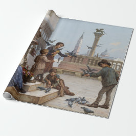 Kinderen die duiven voeden in Venetië (door Paolet Cadeaupapier