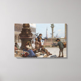 Kinderen die duiven voeden in Venetië (door Paolet Canvas Afdruk