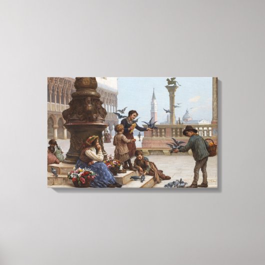 Kinderen die duiven voeden in Venetië (door Paolet Canvas Afdruk (Voorkant)