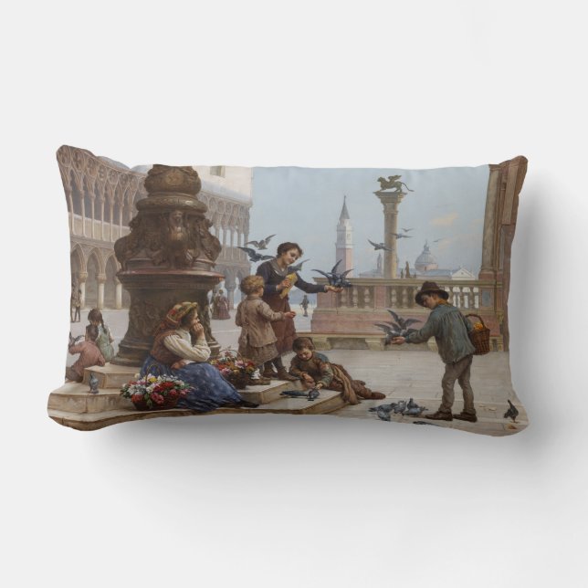 Kinderen die duiven voeden in Venetië (door Paolet Kussen (Voorkant)