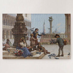 Kinderen die duiven voeden in Venetië (door Paolet Legpuzzel