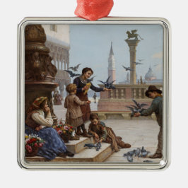Kinderen die duiven voeden in Venetië (door Paolet Metalen Ornament