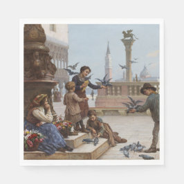 Kinderen die duiven voeden in Venetië (door Paolet Servet