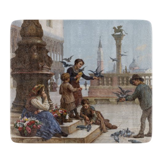 Kinderen die duiven voeden in Venetië (door Paolet Snijplank (Voorkant)