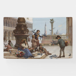 Kinderen die duiven voeden in Venetië (door Paolet Spandoek