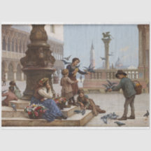 Kinderen die duiven voeden in Venetië (door Paolet