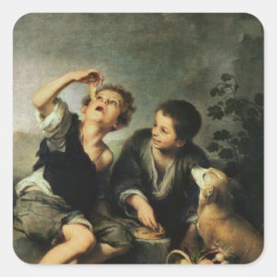 Kinderen die een knuppel eten, 1670-75 vierkante sticker