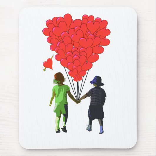 Kinderen die elkaars hand vasthouden & hartvormige muismat (Voorkant)