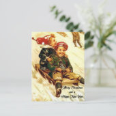 Kinderen die  gekleed zijn, zien er vrolijk kerstf briefkaart (Staand voorkant)