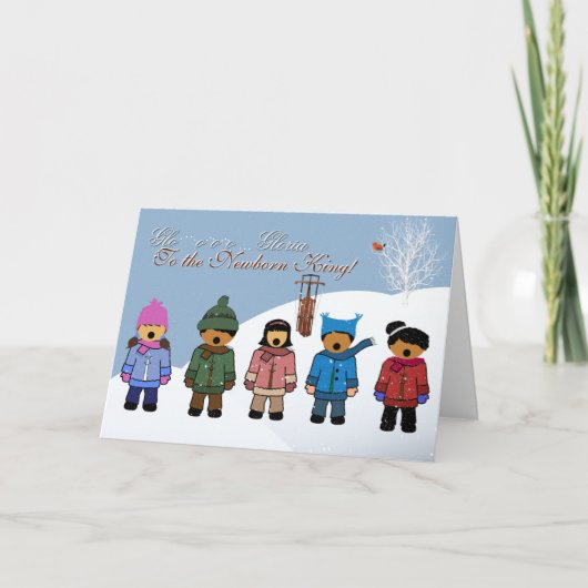Kinderen die 'Gloria' zingen op de pasgeboren koni Feestdagen Kaart (Voorkant)