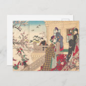 Kinderen die in de sneeuw spelen met pruimelbomen briefkaart (Voorkant / Achterkant)