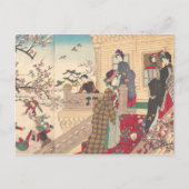 Kinderen die in de sneeuw spelen met pruimelbomen briefkaart (Voorkant)