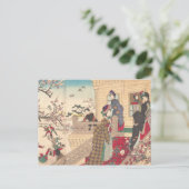 Kinderen die in de sneeuw spelen met pruimelbomen briefkaart (Staand voorkant)