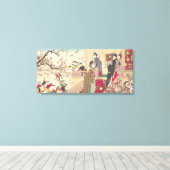 Kinderen die in de sneeuw spelen met pruimelbomen canvas afdruk (Insitu (Houten vloer))