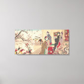 Kinderen die in de sneeuw spelen met pruimelbomen canvas afdruk (Voorkant)