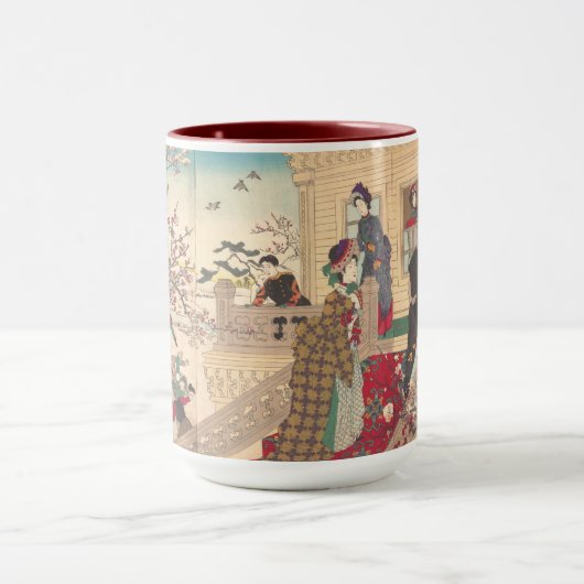 Kinderen die in de sneeuw spelen met pruimelbomen mok (Midden)