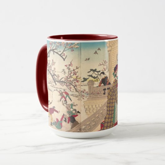 Kinderen die in de sneeuw spelen met pruimelbomen mok (Voorkant links)