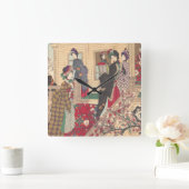 Kinderen die in de sneeuw spelen met pruimelbomen vierkante klok (Huis)