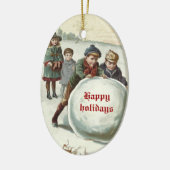  kinderen die in de winter spelen keramisch ornament (Links)