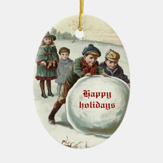  kinderen die in de winter spelen keramisch ornament (Voorkant)